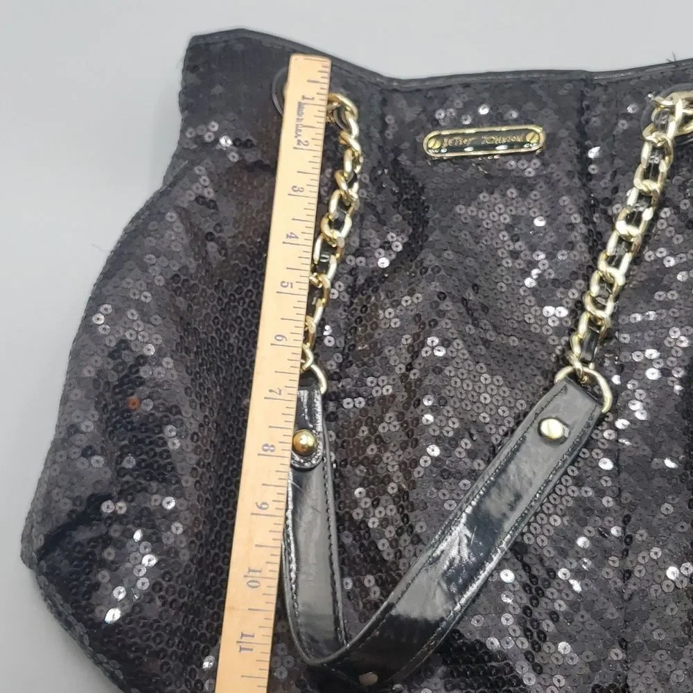 BETSEY JOHNSON CASUAL Y2K HANDBAG PURSE MEDIUM in BLACK SEQUINS W/ GOLD HARDWARE